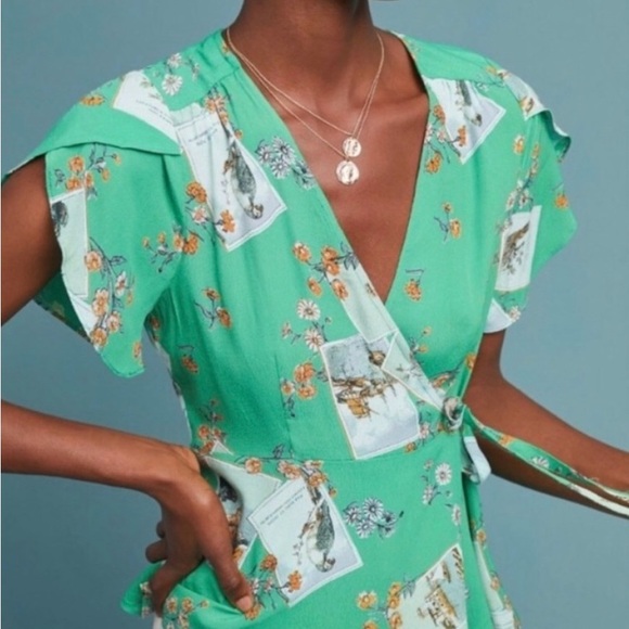 Anthropologie Meadow Rue Green Wrap Blouse - Picture 5 of 6